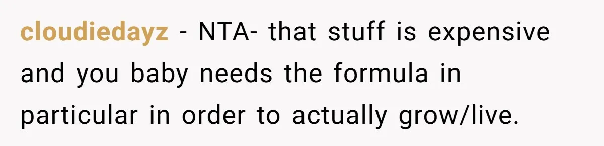 Mom Can’t Believe SIL Dumped $100s Of Baby Products To Push Her Agenda cloudiedayz − NTA- that stuff is expensive and you baby needs the formula in particular in order to actually grow/live.