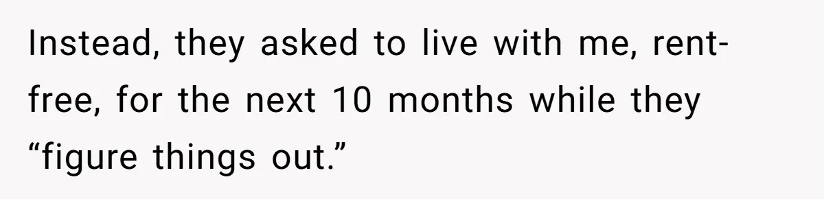 Instead, they asked to live with me, rent-free, for the next 10 months while they “figure things out.”