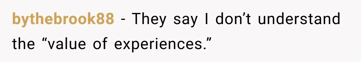bythebrook88 − They say I don’t understand the “value of experiences.”