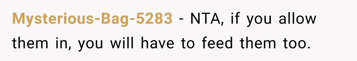 Mysterious-Bag-5283 − NTA, if you allow them in, you will have to feed them too.