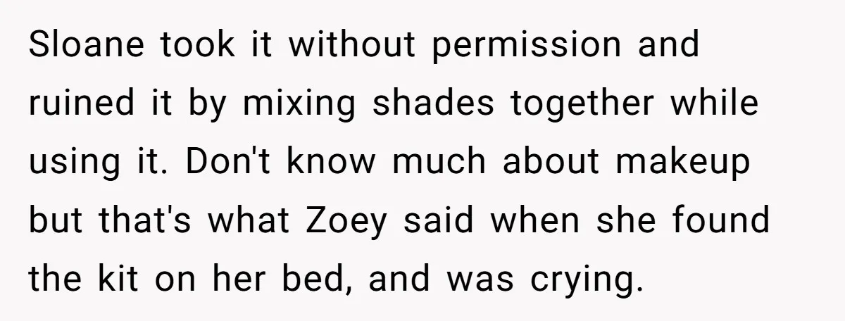 Sloane took it without permission and ruined it by mixing shades together while using it. Don't know much about makeup but that's what Zoey said when she found the kit...