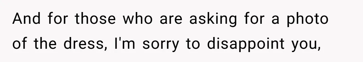 And for those who are asking for a photo of the dress, I'm sorry to disappoint you,