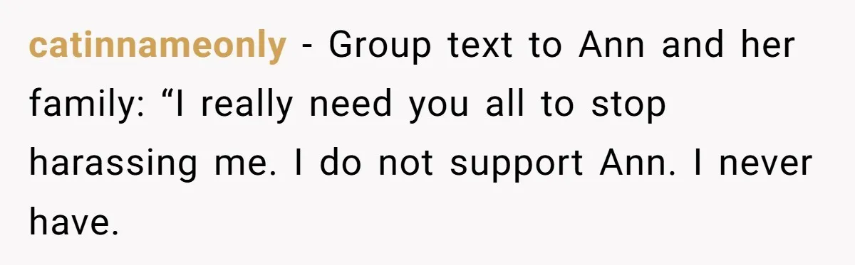 Teen Laughs In His Dad’s Wife’s Face When She Asks For Support After Finding Out He’s Been Cheating catinnameonly − Group text to Ann and her family: “I really need you all to stop harassing me. I do not support Ann. I never have.