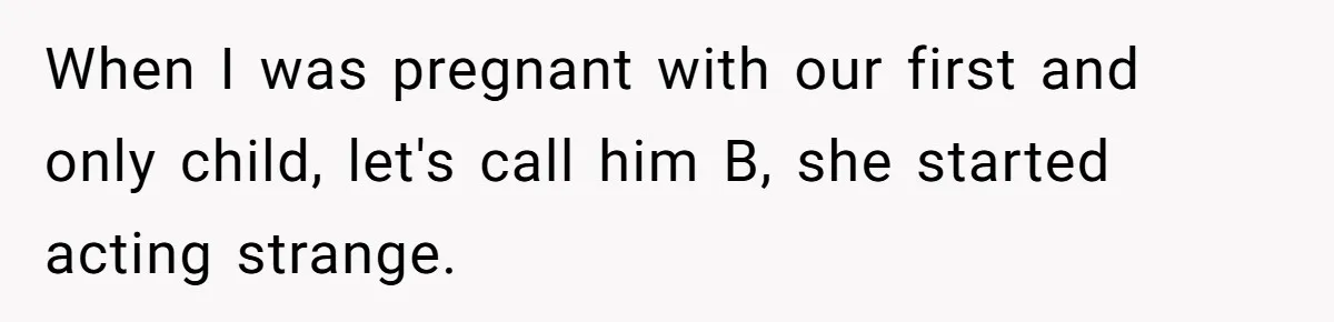 When I was pregnant with our first and only child, let's call him B, she started acting strange.