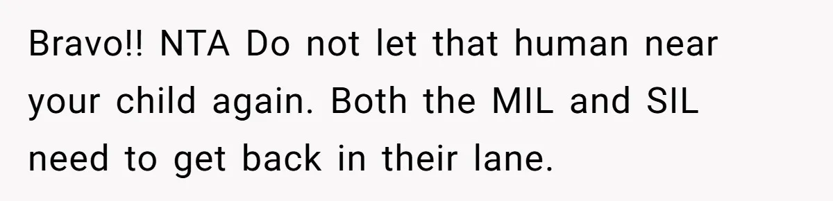 Bravo!! NTA Do not let that human near your child again. Both the MIL and SIL need to get back in their lane.