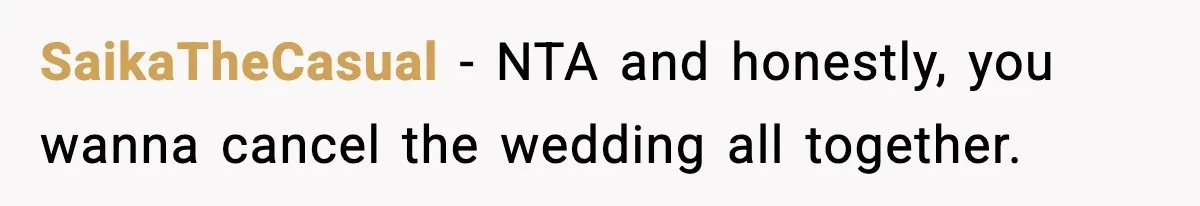 Man Goes Behind Fiancée Back To Remove Vegan Food From Wedding, Is She Overreacting By Standing Her Ground? SaikaTheCasual − NTA and honestly, you wanna cancel the wedding all together.