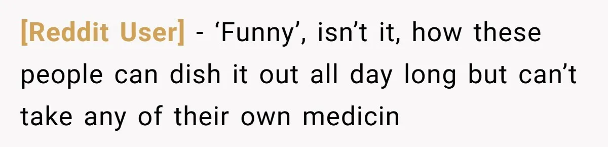[Reddit User] − ‘Funny’, isn’t it, how these people can dish it out all day long but can’t take any of their own medicin