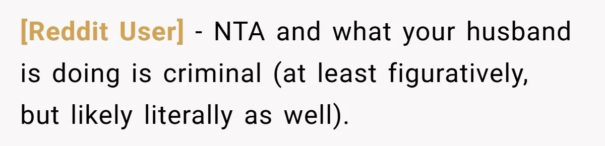 [Reddit User] − NTA and what your husband is doing is criminal (at least figuratively, but likely literally as well).