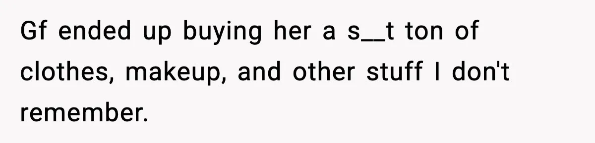 Teen Gets Upset After Dad’s Girlfriend Only Buys Her Daughter Starbucks, Not Her Gf ended up buying her a s__t ton of clothes, makeup, and other stuff I don't remember.