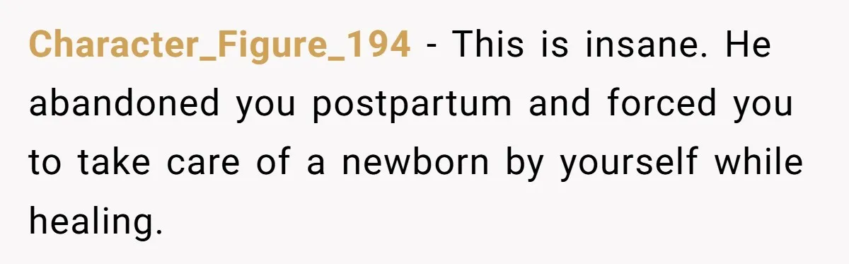 Husband Threatens Divorce Over Baby’s Looks, Gets Burned By Wife’s ‘I Told You So’ Moment Character_Figure_194 − This is insane. He abandoned you postpartum and forced you to take care of a newborn by yourself while healing.