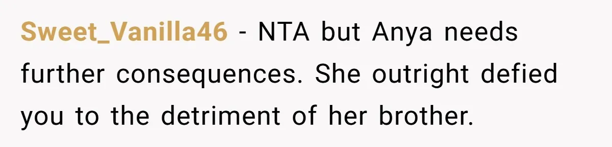Dad Kicks Daughter’s Friends Out Of House After Infringing On Son’s Space Sweet_Vanilla46 − NTA but Anya needs further consequences. She outright defied you to the detriment of her brother.
