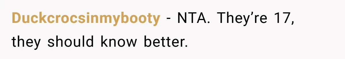 Dad Kicks Daughter’s Friends Out Of House After Infringing On Son’s Space Duckcrocsinmybooty − NTA. They’re 17, they should know better.