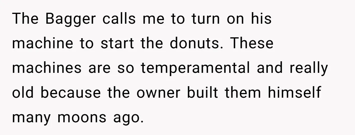Karen Insists On Donuts Straight From Boiling Oil, Carnival Worker Hands Her What She Wishes For - Raw The Bagger calls me to turn on his machine to start the donuts. These machines are so temperamental and really old because the owner built them himself many moons ago.