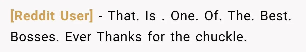 [Reddit User] − That. Is . One. Of. The. Best. Bosses. Ever Thanks for the chuckle.