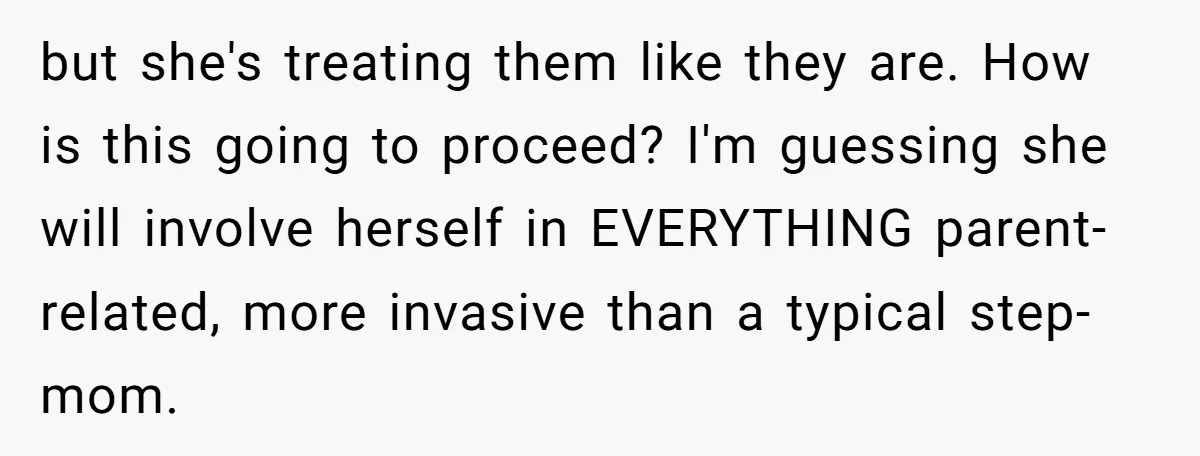 Mom-to-Be Publicly Pushes Back After Ex’s Girlfriend Announces “Their” Pregnancy but she's treating them like they are. How is this going to proceed? I'm guessing she will involve herself in EVERYTHING parent-related, more invasive than a typical step-mom.