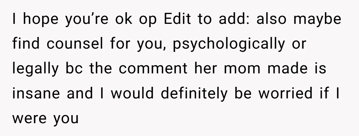 Mom-to-Be Publicly Pushes Back After Ex’s Girlfriend Announces “Their” Pregnancy I hope you’re ok op Edit to add: also maybe find counsel for you, psychologically or legally bc the comment her mom made is insane and I would definitely be...