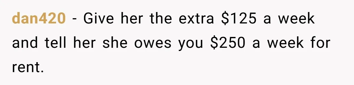 Sister Tries To Charge Brother For Dog Walking And Scrapbook Work, So He Kicked Her Out dan420 − Give her the extra $125 a week and tell her she owes you $250 a week for rent.