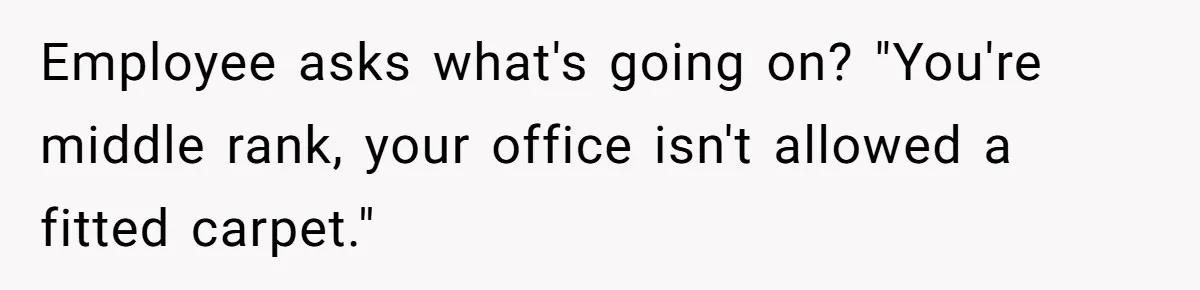 Entry-Level Tech Walks Miles In Rain Until Managers Secretly Share Parking Spots And Coworkers Call HR Employee asks what's going on? "You're middle rank, your office isn't allowed a fitted carpet."