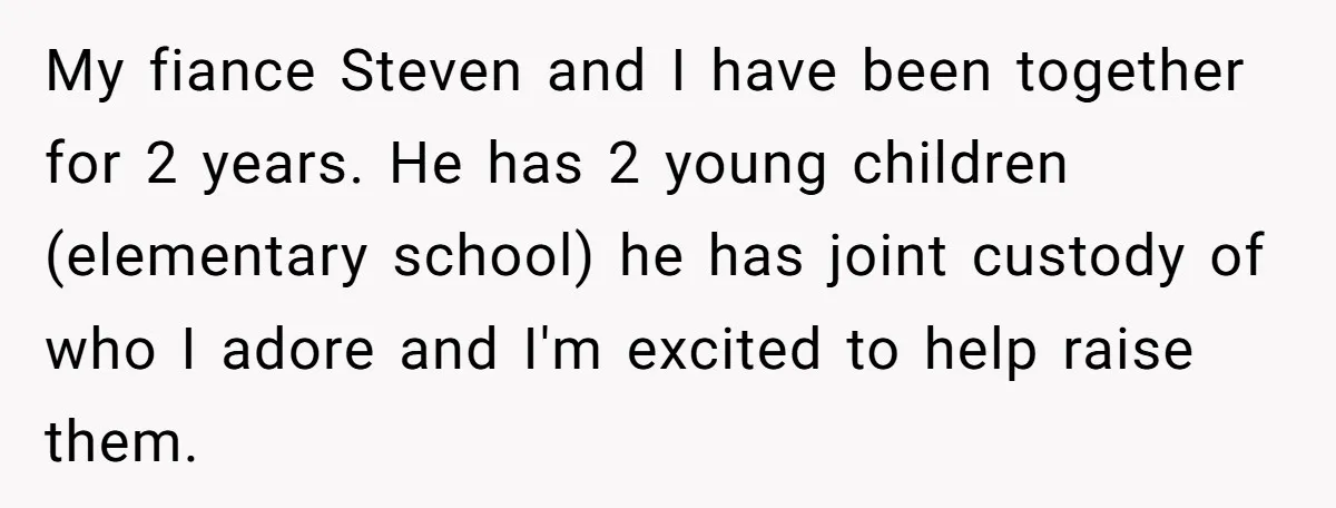 Mom Says Her Daughter Gets the House “No Matter What,” and Her Fiancé Isn’t Happy About It My fiance Steven and I have been together for 2 years. He has 2 young children (elementary school) he has joint custody of who I adore and I'm excited to...