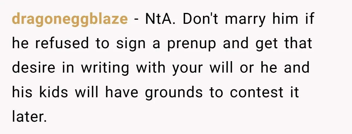 Mom Says Her Daughter Gets the House “No Matter What,” and Her Fiancé Isn’t Happy About It dragoneggblaze − NtA. Don't marry him if he refused to sign a prenup and get that desire in writing with your will or he and his kids will have grounds...