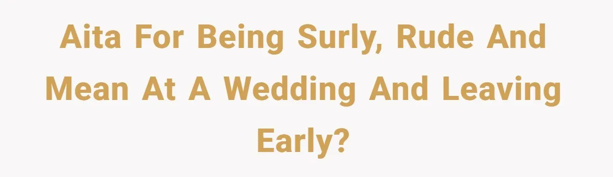 Woman Leaves Wedding Early After Being Humiliated By Couple’s Arbitrary Rules AITA for being surly, rude and mean at a wedding and leaving early?