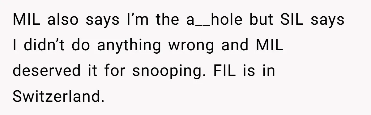MIL Tried To Snoop In DIL's Bedroom, So DIL Used Glitter To Catch Her Trying To Snoop MIL also says I’m the a__hole but SIL says I didn’t do anything wrong and MIL deserved it for snooping. FIL is in Switzerland.
