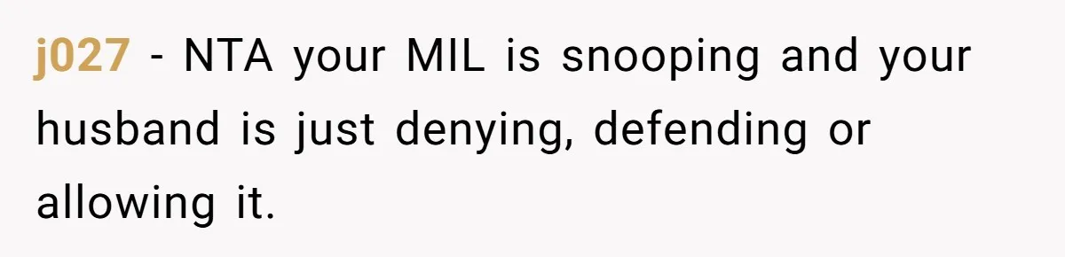 MIL Tried To Snoop In DIL's Bedroom, So DIL Used Glitter To Catch Her Trying To Snoop j027 − NTA your MIL is snooping and your husband is just denying, defending or allowing it.