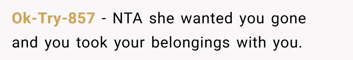 Roommate Demands He Moves Out Fast Then Panics When He Takes 'His Stuffs Only' Ok-Try-857 − NTA she wanted you gone and you took your belongings with you.