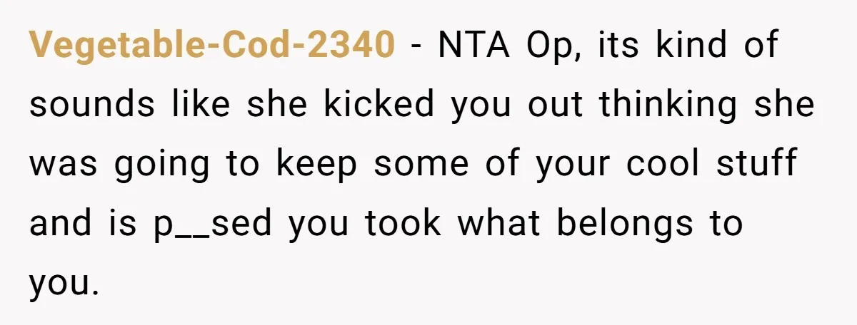Roommate Demands He Moves Out Fast Then Panics When He Takes 'His Stuffs Only' Vegetable-Cod-2340 − NTA Op, its kind of sounds like she kicked you out thinking she was going to keep some of your cool stuff and is p__sed you took what...
