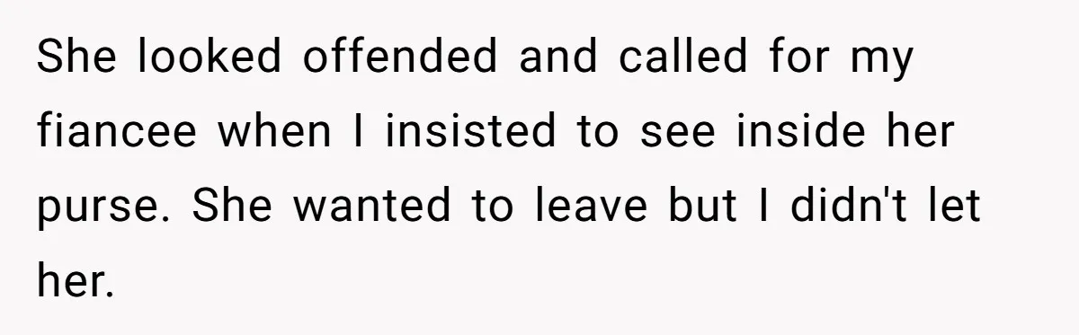 He Banned His Future MIL After She Stole His Son’s Journal, and Now the Entire Family Wants the Wedding Cancelled She looked offended and called for my fiancee when I insisted to see inside her purse. She wanted to leave but I didn't let her.