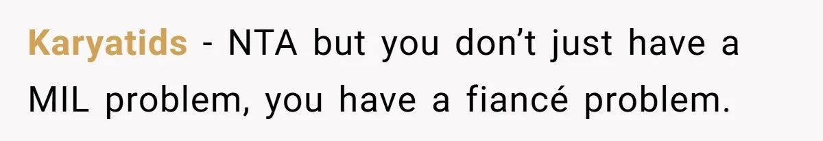 He Banned His Future MIL After She Stole His Son’s Journal, and Now the Entire Family Wants the Wedding Cancelled Karyatids − NTA but you don’t just have a MIL problem, you have a fiancé problem.