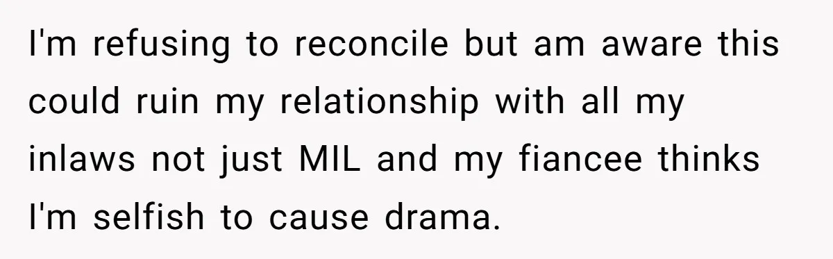 He Banned His Future MIL After She Stole His Son’s Journal, and Now the Entire Family Wants the Wedding Cancelled I'm refusing to reconcile but am aware this could ruin my relationship with all my inlaws not just MIL and my fiancee thinks I'm selfish to cause drama.
