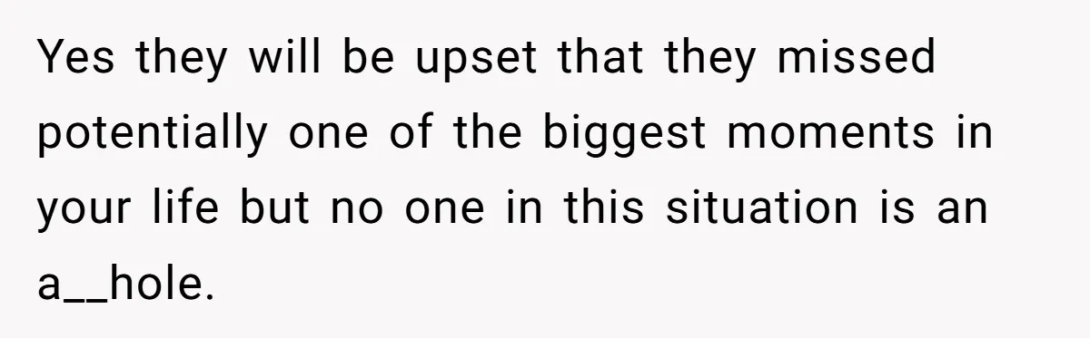She Started the Wedding Without Her Parents - Now They’re Furious They Missed the Ceremony Yes they will be upset that they missed potentially one of the biggest moments in your life but no one in this situation is an a__hole.