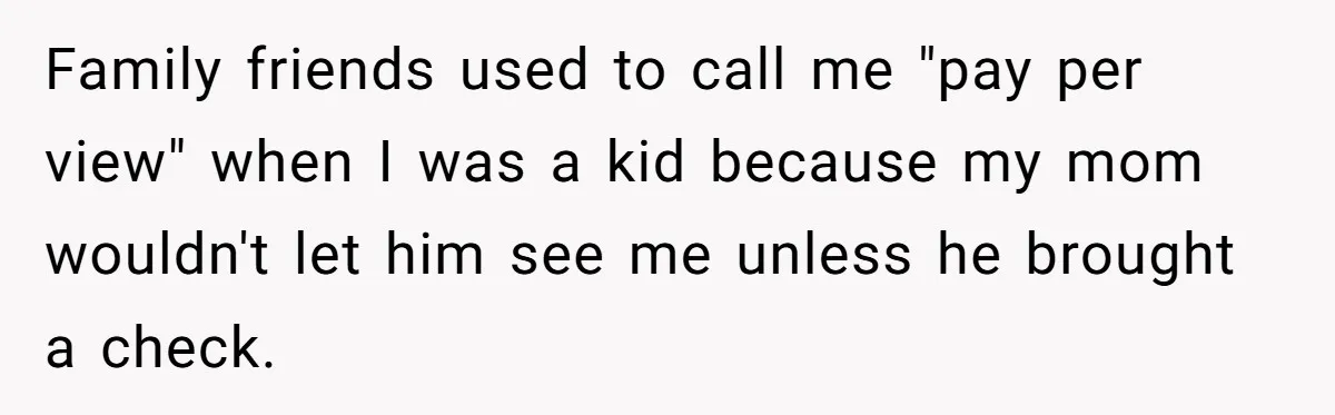 Dad Denied Her For 17 Years, Then Tried To Control What She Does—She Hit Him With ‘No Child Support, No Opinion’ Family friends used to call me "pay per view" when I was a kid because my mom wouldn't let him see me unless he brought a check.