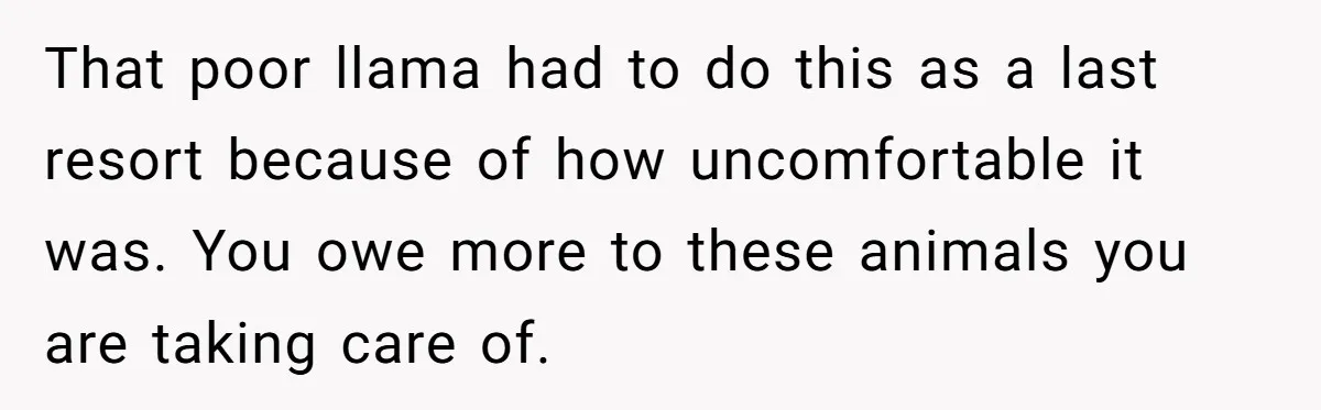 Teenagers Taunt a Llama, Get Hit With Reality - Was the Worker Wrong to Let It Happen? That poor llama had to do this as a last resort because of how uncomfortable it was. You owe more to these animals you are taking care of.