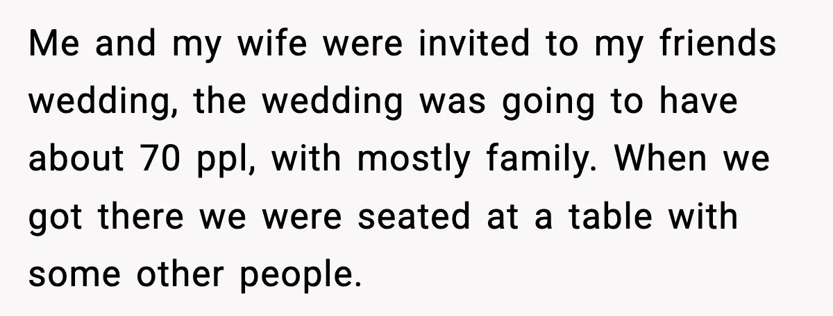 Hungry Wedding Guest Orders Pizza When In Laws Eat All The Food Me and my wife were invited to my friends wedding, the wedding was going to have about 70 ppl, with mostly family. When we got there we were seated at...