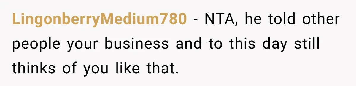 Boyfriend Insults Girlfriend’s Past In Front Of Friends, Shocked When She Leaves With His Gift LingonberryMedium780 − NTA, he told other people your business and to this day still thinks of you like that.