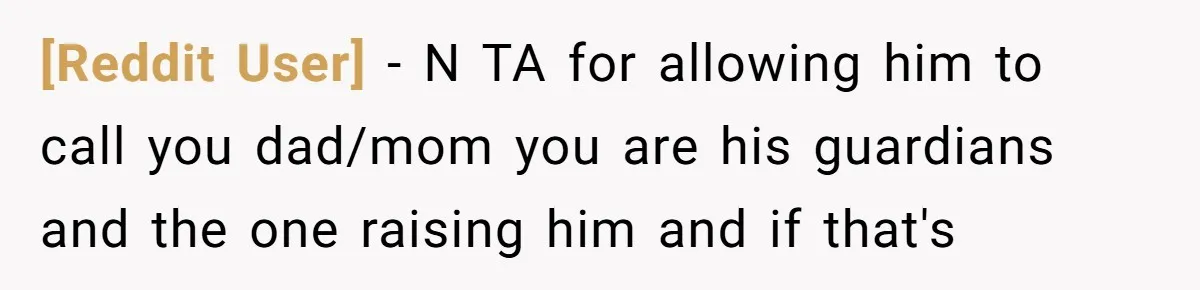 [Reddit User] − N TA for allowing him to call you dad/mom you are his guardians and the one raising him and if that's