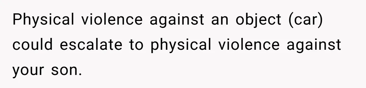 Bryce’s Parents Call Out Ex-Girlfriend After She Smashes His Christmas Car Physical violence against an object (car) could escalate to physical violence against your son.