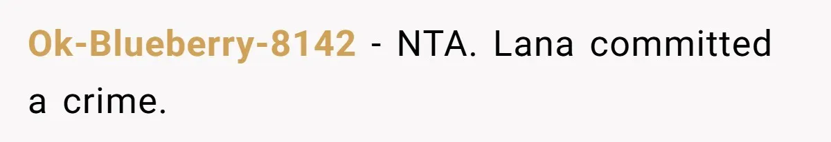 Bryce’s Parents Call Out Ex-Girlfriend After She Smashes His Christmas Car Ok-Blueberry-8142 − NTA. Lana committed a crime.