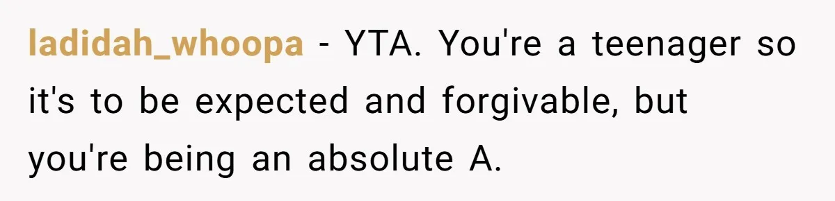 Stepdaughter Refuses To Help With Disabled Stepsister, Says It’s Not Her Problem – Is She A Jerk? ladidah_whoopa − YTA. You're a teenager so it's to be expected and forgivable, but you're being an absolute A.