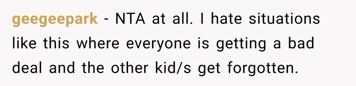 Stepdaughter Refuses To Help With Disabled Stepsister, Says It’s Not Her Problem – Is She A Jerk? geegeepark − NTA at all. I hate situations like this where everyone is getting a bad deal and the other kid/s get forgotten.