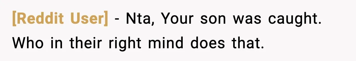 [Reddit User] − Nta, Your son was caught. Who in their right mind does that.