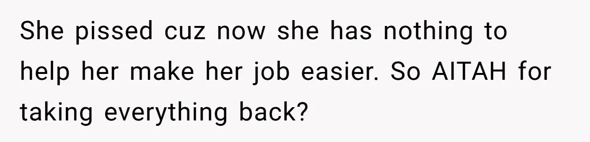 She Was Fired Without Warning, So She Took Everything She Had Bought For the Office. She pissed cuz now she has nothing to help her make her job easier. So AITAH for taking everything back?