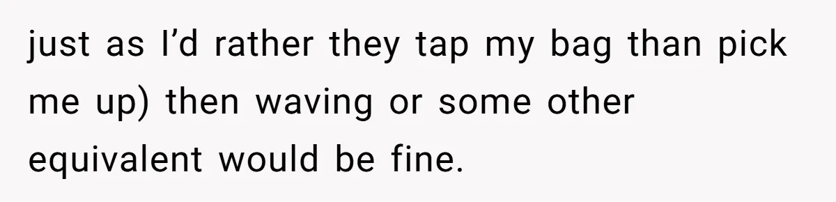 Woman Saves a Seat With Her Bag, Melts Down When Someone Tries to Sit - Did OP Go Too Far With the Clapback? just as I’d rather they tap my bag than pick me up) then waving or some other equivalent would be fine.