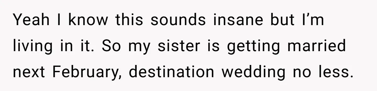 Sister Forces Family to Write 250-Word Essays to Attend Her Wedding - But One Guest Refuses to Grovel Yeah I know this sounds insane but I’m living in it. So my sister is getting married next February, destination wedding no less.