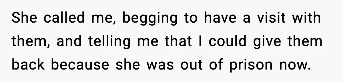 Woman Refuses To Let Newly Freed Sister See Her Kids, Family Calls Her “Cruel” She called me, begging to have a visit with them, and telling me that I could give them back because she was out of prison now.