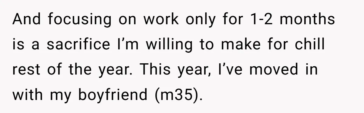Girlfriend Refuses December Chores, Boyfriend Calls Her “Lazy” While Living In Her House And focusing on work only for 1-2 months is a sacrifice I’m willing to make for chill rest of the year. This year, I’ve moved in with my boyfriend (m35).