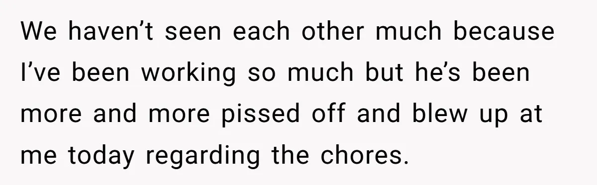 Girlfriend Refuses December Chores, Boyfriend Calls Her “Lazy” While Living In Her House We haven’t seen each other much because I’ve been working so much but he’s been more and more pissed off and blew up at me today regarding the chores.