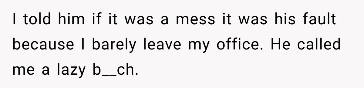 Girlfriend Refuses December Chores, Boyfriend Calls Her “Lazy” While Living In Her House I told him if it was a mess it was his fault because I barely leave my office. He called me a lazy b__ch.